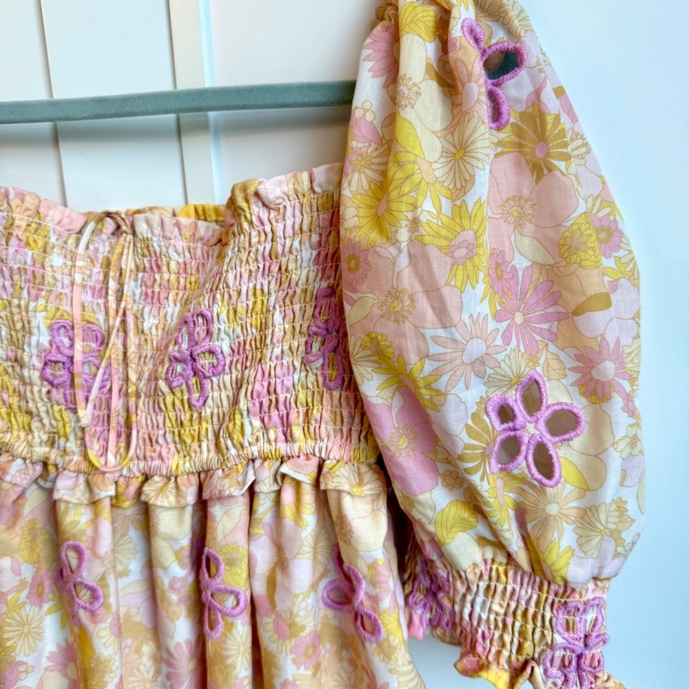 Floral Babydoll Dress Size M Cottagecore Puff Sleeve Smocked‎ Graduation Dress - Picture 5 of 11